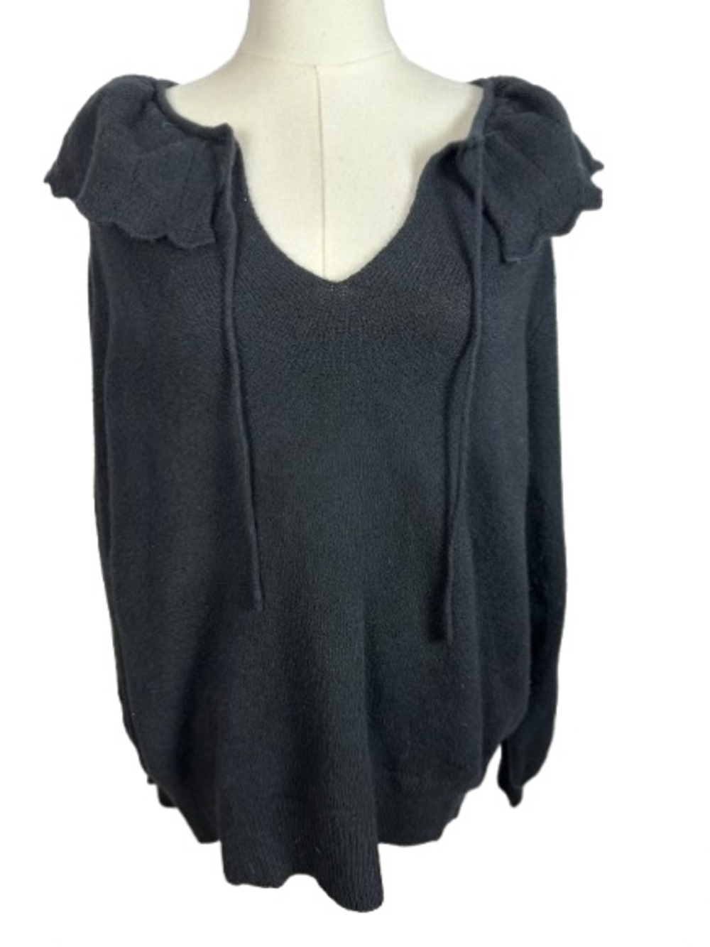 Who What Wear Black V-Neck Sweater with Ruffle Collar Size XL
